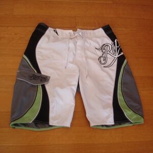 RIP CURL Men's Size 32 Swim Trunks, Black, Green, White, and Gray Pre-Owned